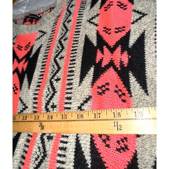 Soho Apparels S Geometric Aztec Knit Poncho With Fringe In Coral & Black - Picture 7 of 8